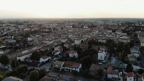 Aerial view during sunset of small town. Stock Footage 139379154