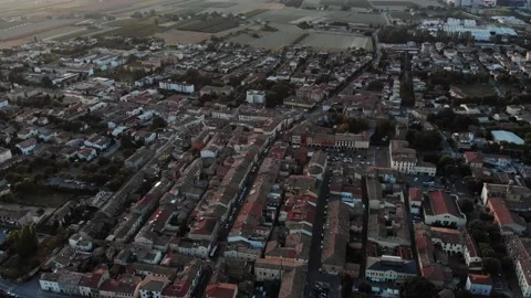 Aerial view during sunset of small town. Stock Footage 139379155