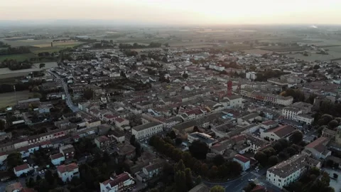 Aerial view during sunset of small town. Stock Footage 139379177