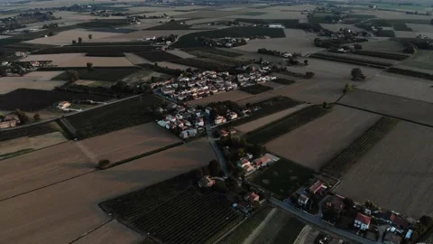 Aerial view during sunset of small town. Stock Footage 139379228