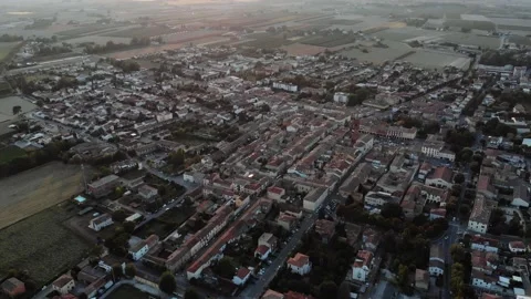 Aerial view during sunset of small town. Stock Footage 139379232