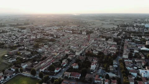 Aerial view during sunset of small town. Stock Footage 139379306