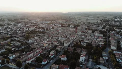 Aerial view during sunset of small town. Stock Footage 139379374