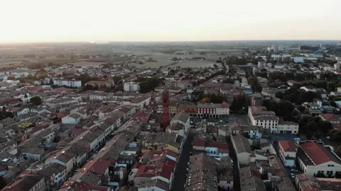 Aerial view during sunset of small town. Stock Footage 139379389