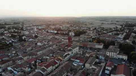Aerial view during sunset of small town. Stock Footage 139379407
