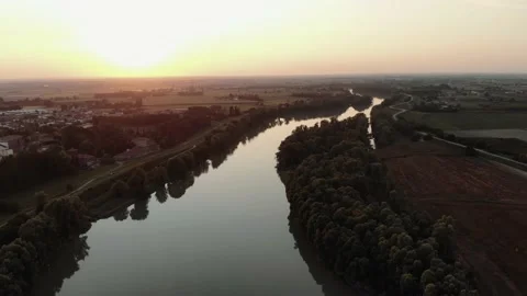 Aerial view during sunset of small town. Stock Footage 139379463