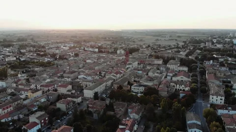 Aerial view during sunset of small town. Stock Footage 139379529