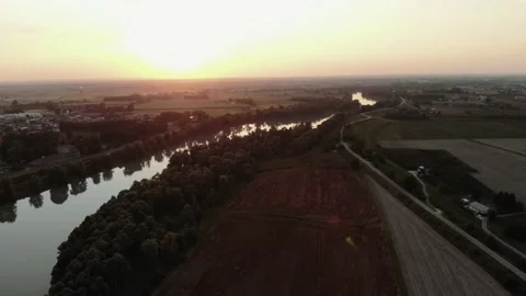 Aerial view during sunset of small town. Stock Footage 139379532