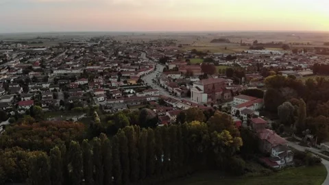 Aerial view during sunset of small town. Stock Footage 139379883