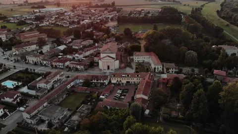 Aerial view during sunset of small town. Stock Footage 139379904