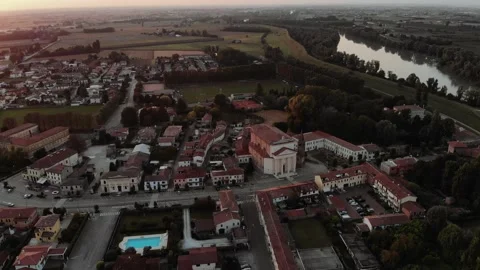 Aerial view during sunset of small town. Stock Footage 139379940