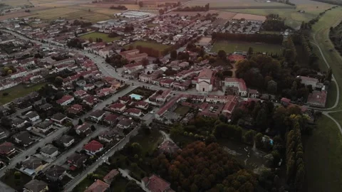 Aerial view during sunset of small town. Stock Footage 139380053