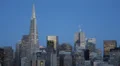 Aerial View Dusk San Francisco Skyline Transamerica Pyramid Busy Financial City HD Footage