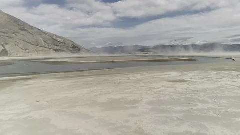 Aerial view of dust storm at Kluane Lake on the Alaska Highway. Stock Footage 153376503