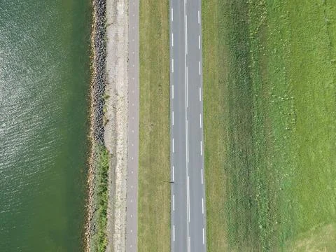 Aerial view Dutch dike Stock Photos
