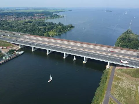 Aerial view of the Dutch highway bridge (A6) Stock Photos
