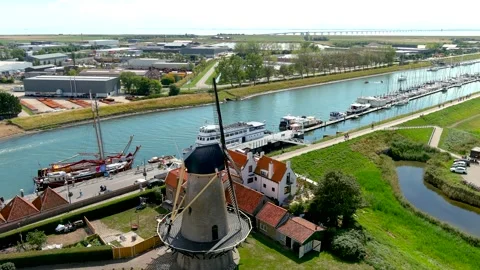 Aerial view of a Dutch mill. Video stock 275338399