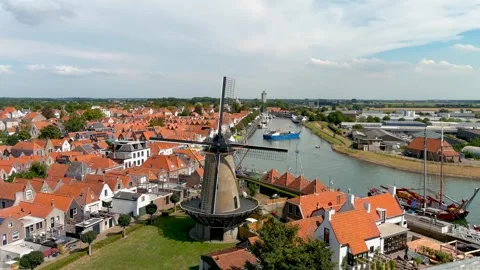 Aerial view of a Dutch mill. Stock-Footage 275431375