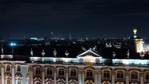 Aerial View On Dvortsovaya Square And Winter Palace, Saint-Petersburg At Night Video stock 121578668