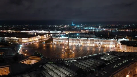 Aerial View On Dvortsovaya Square, Center Of Saint-Petersburg At Night Video stock 122338358
