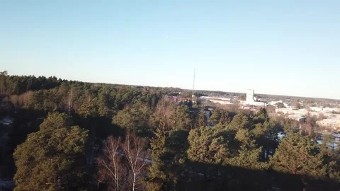 Aerial View of E18 Highway in Västerås, Sweden – Drone Rising Behind Trees Video stock 305394040
