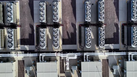 Aerial view of Eagle Mountain Meta Data Center cooling fans, United States. Stock Footage 340318558