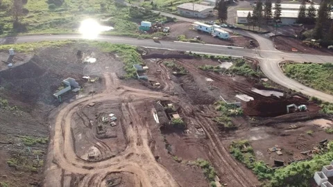 Aerial view of the early phases of a construction site, laying the foundation. Stock Footage 131329963