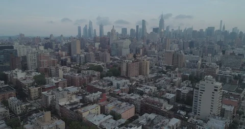 Aerial view of East Village New York City facing uptown looking towards the New Stock Footage