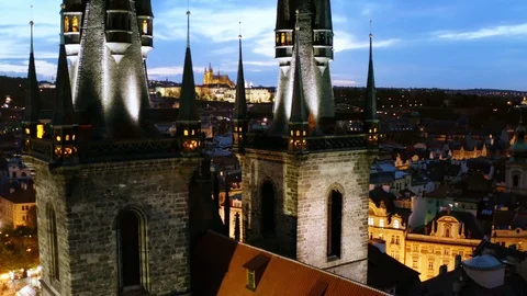 Aerial view easter market in Prague at twilight Stock Footage 120503576