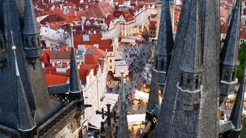 Aerial view easter market in Prague at twilight Stock-Footage 120562706