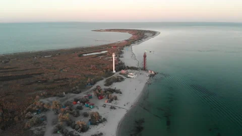 Aerial view of the eastern edge of the Dzharylgach island near Skadovsk Stock Footage 145393686