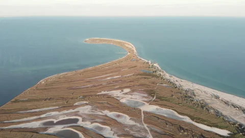 Aerial view of the eastern edge of the Dzharylhach island in the Kherson region Stock Footage 145385322