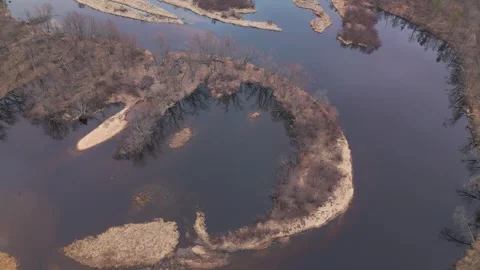 Aerial view of Eau Claire river with fishing boat Stock Footage 306901730