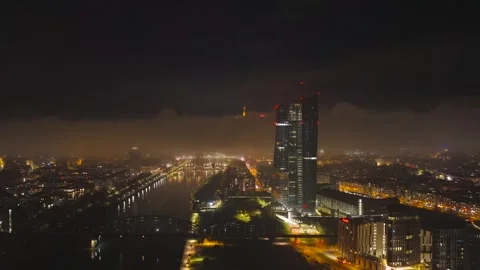 Aerial view of the ECB at night, Germany. Video stock 321688342