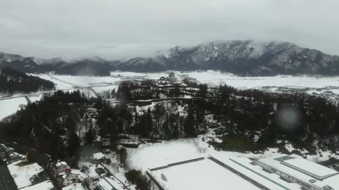 Aerial view of Echizen Ono Castle, Japan. Stock Footage 313885299