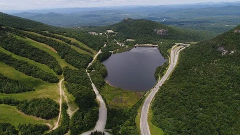 Aerial View Echo Lake White Mountains New Hampshire 3 Stock Footage 93306803