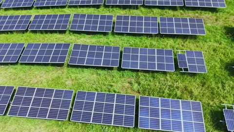 Aerial view of ecofriendly solar grid. Overhead perspective showcasing Stock Footage 339526881