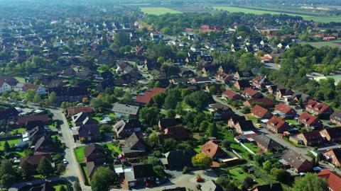 Aerial view from the edge of a suburb in the north of Germany Stock Footage 218445540