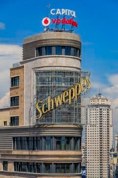 Aerial view of the Edificio Carrion or Capitol building with Schweppes advert Stock Photos