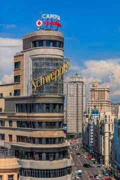 Aerial view of the Edificio Carrion or Capitol building with Schweppes advert Stock Photos