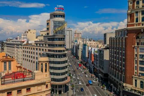 Aerial view of the Edificio Carrion or Capitol building with Schweppes advert Fotos de archivo