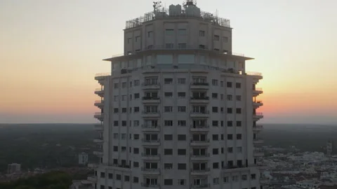 Aerial View Of Edificio Espana Skyscraper In Madrid During Golden Hour Stock Footage 345847643