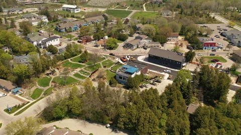 Aerial view of Egg Harbor town in Door County, Wisconsin, United States Stock Footage 154666072