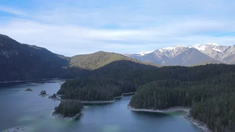Aerial view of Eibsee lake in winter, Germany, 4K Video stock 229692907