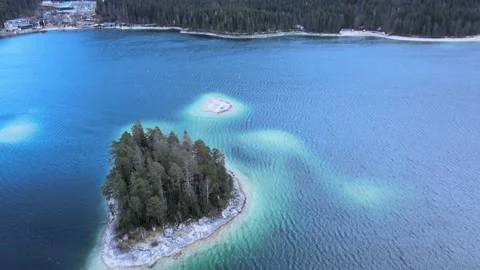 Aerial view of Eibsee lake in winter, Germany, 4K Video stock 229693567
