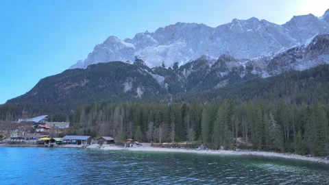 Aerial view of Eibsee lake in winter, Germany, 4K Video stock 229693685