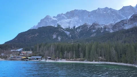 Aerial view of Eibsee lake in winter, Germany, 4K Video stock 229693945