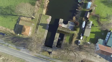 Aerial view of the eider kanal in Schleswig holstein near kiel and Rendsburg Stock Footage 47352904