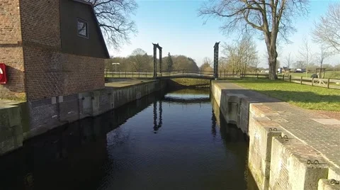 Aerial view of the eider kanal in Schleswig holstein near kiel and Rendsburg Stock Footage 47365020