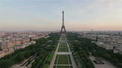 Aerial view of The Eiffel Tower and Paris by HeliDog_Aerials Stock Footage 12532352